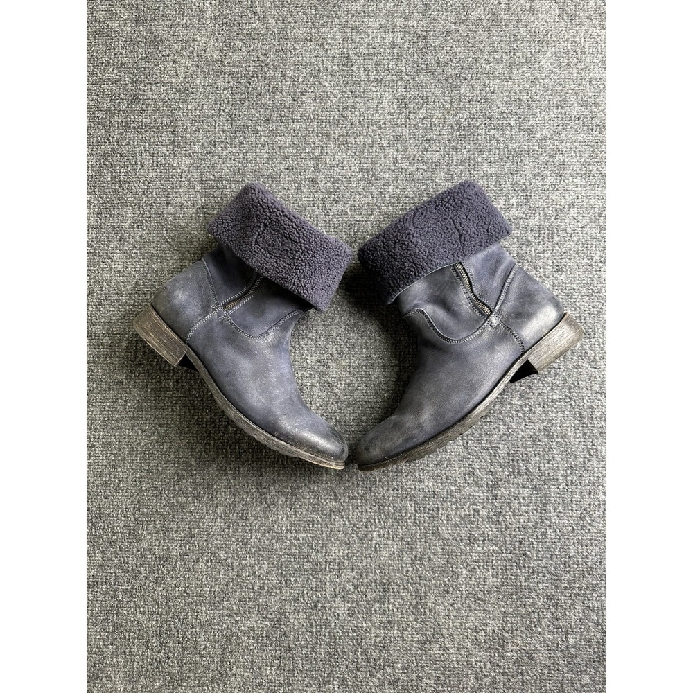 Womens Australia Luxe Collective Navy Leather Shearling Moto Boots, Size 8.5